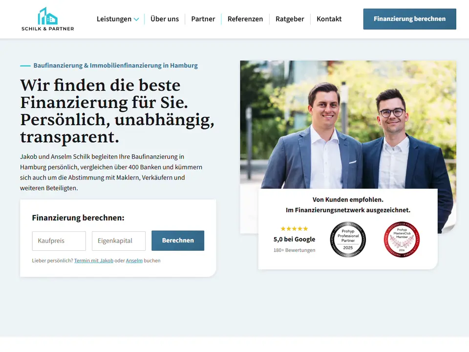 Startseite von Schilk & Partner nach dem Relaunch, Baufinanzierung in Hamburg